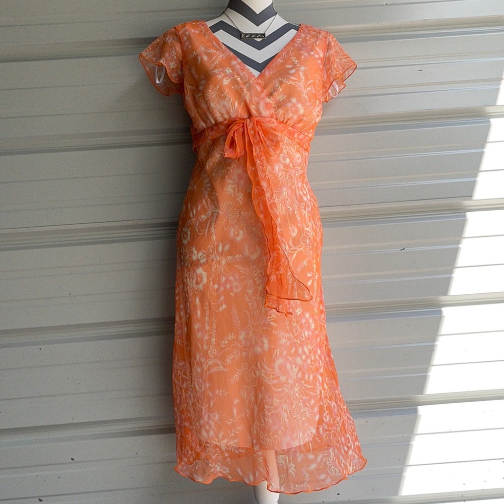 NWT B. Smart Orange and baby pink floral dress.  sz 7/8